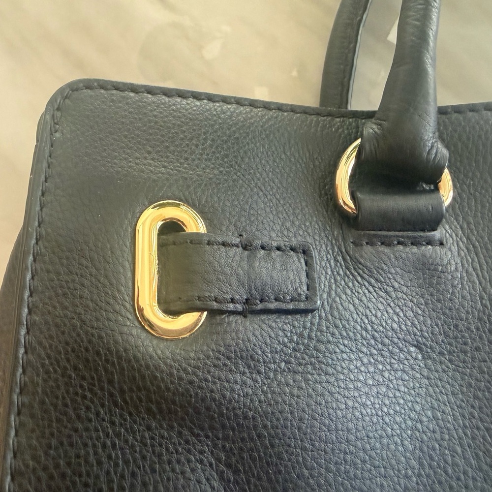 Michael Kors Hamilton Black Leather Satchel Bag with Gold Accents - Picture 8 of 16